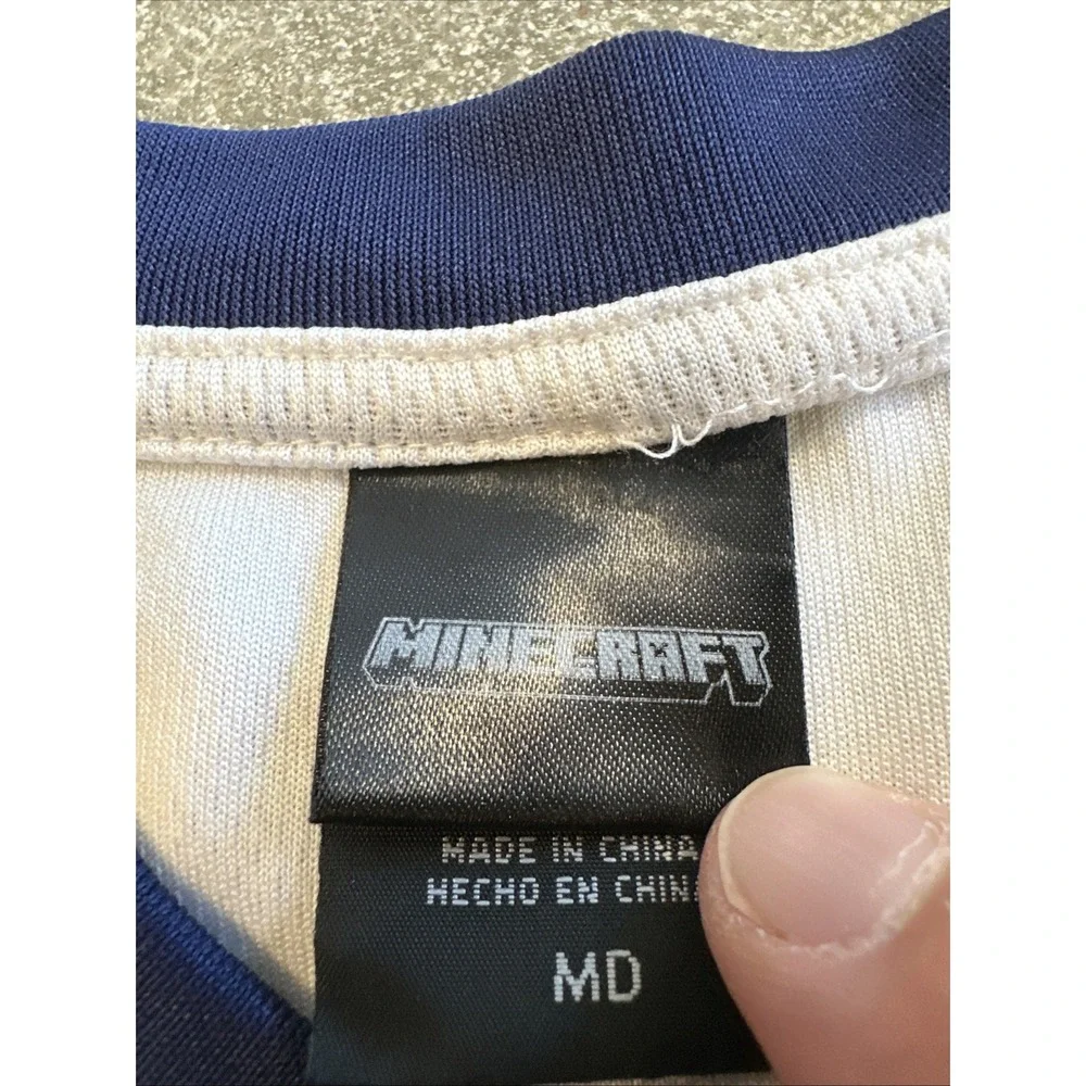 Minecraft Football Jersey Youth White/Blue Size M Creeper Gamer TNT Mad Engine